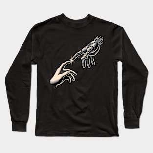 Futuristic Robot Hand Touching Human Finger Long Sleeve T-Shirt